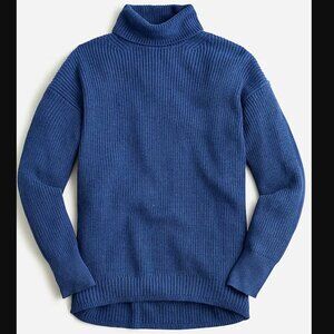 J.Crew Ribbed Cotton Cashmere Blend Relaxed Turtleneck Sweater Blue Medium M